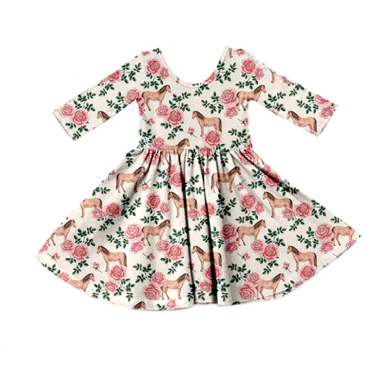 Baby Girls Western Horse Flowers Knee Length Dresses preorder(moq 5)