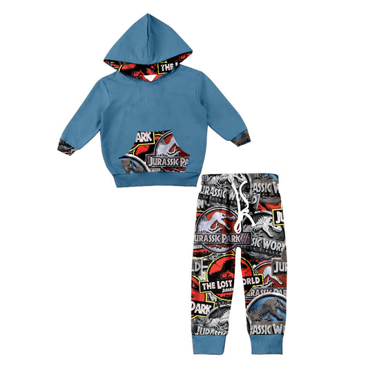 Baby Boys Long Sleeve Dinosaur Hooded Tee Shirt Pants Clothing Sets Preorder(moq 5)