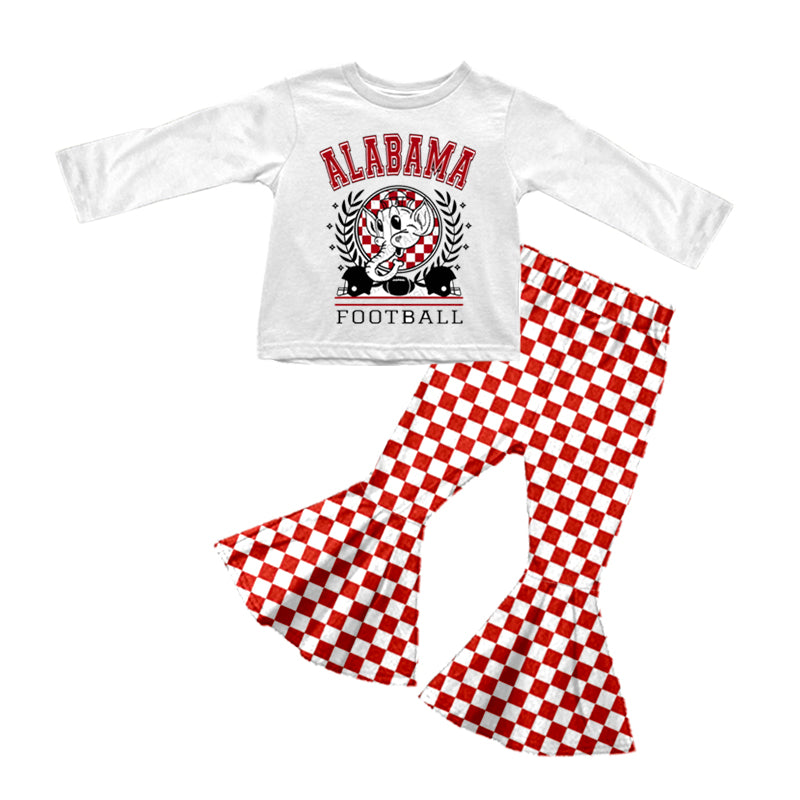 Baby Girls Football Elephant Tee Top Checkered Pants Clothes Sets preorder(moq 5)