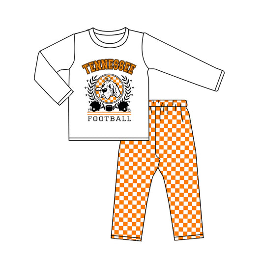 Baby Boys Football Orange Tee Top Checkered Pants Clothes Sets preorder(moq 5)