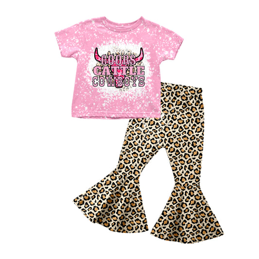 Baby Girls Coors Cowboy Cattle Short Sleeve Tee Shirt Flare Pants Clothes Sets preorder(moq 5)