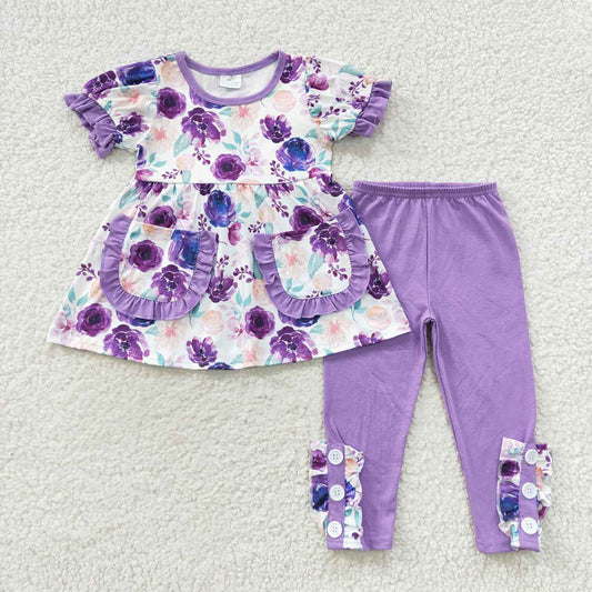 Baby Girls Purple Floral Tunic Pants Clothing Sets