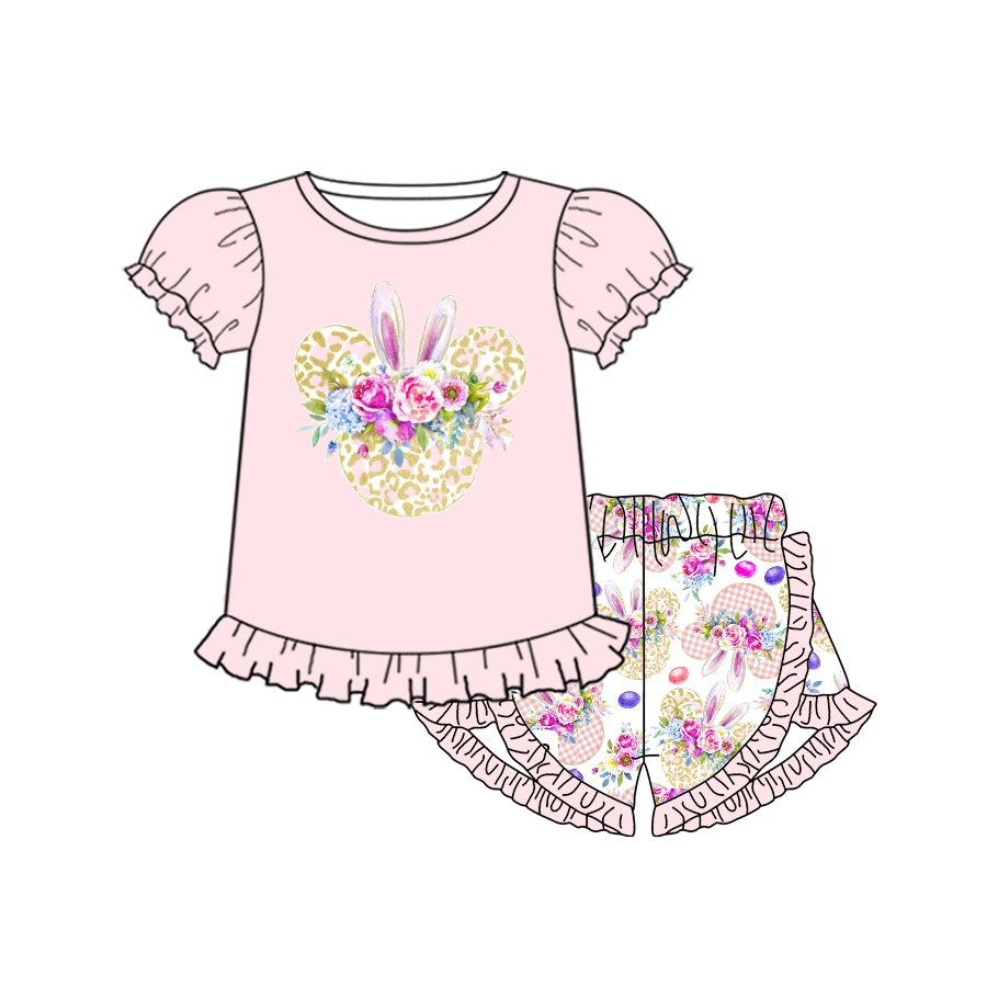 Baby Girls Cartoon Easter Floral Top Shorts Sets Preorder(moq 5)