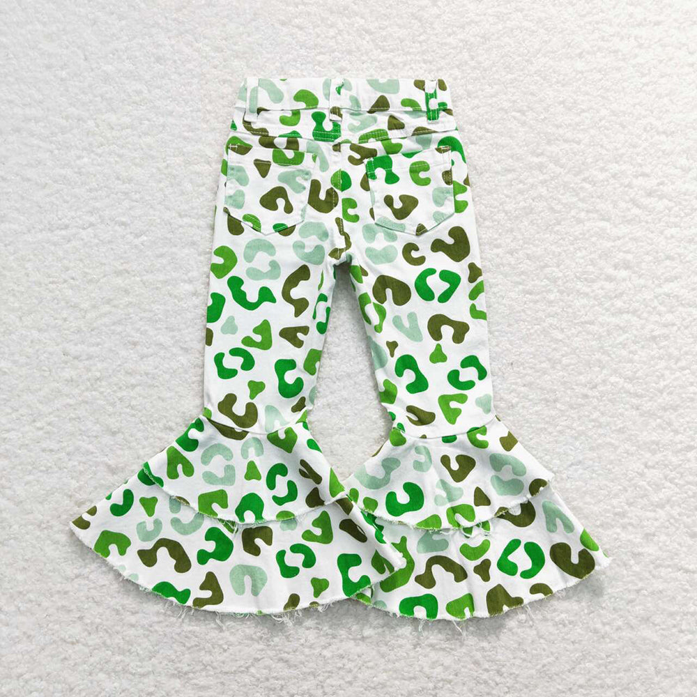 Baby Girls St Patrick Day Green Leopard Denim Pants Jeans