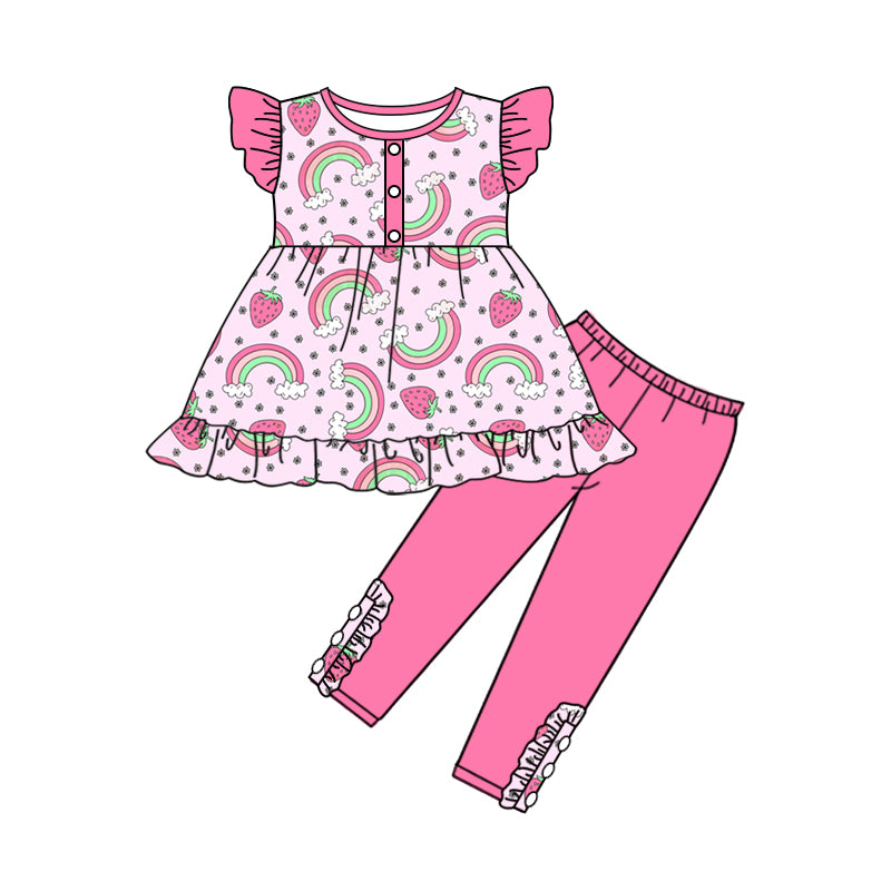 Baby Girls Strawberry Rainbow Tunic Legging Clothes Sets Preorder(moq 5)