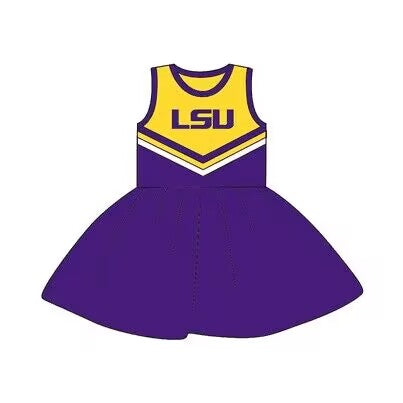 Preorder moq 5 Baby Girls LSU Team Sleevesless Knee Length Cheer Dresses