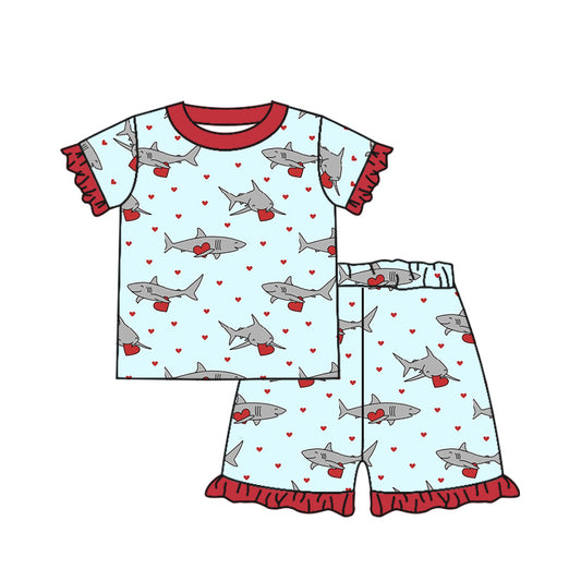 Baby Girls Shark Heats 2pcs Shorts Jammies Clothes preorder(moq 5)