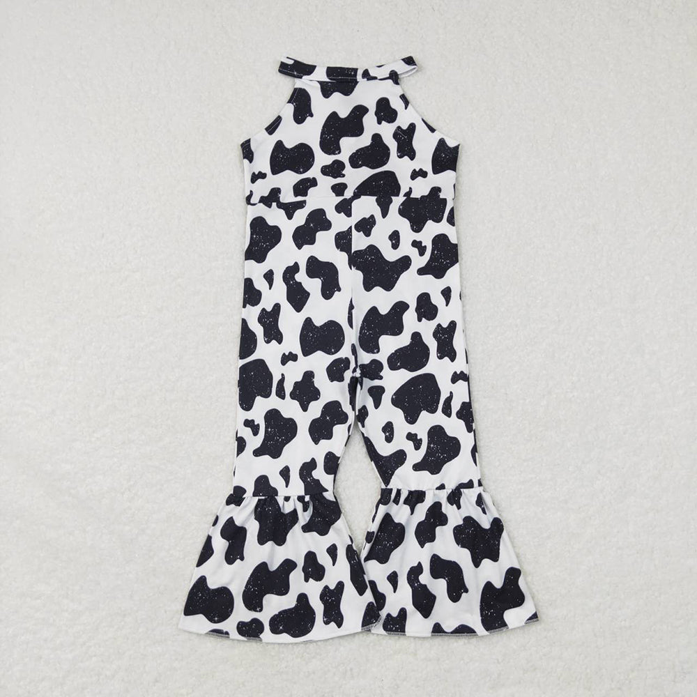 Baby Girls Black White Western Cow Print Jumpsuits