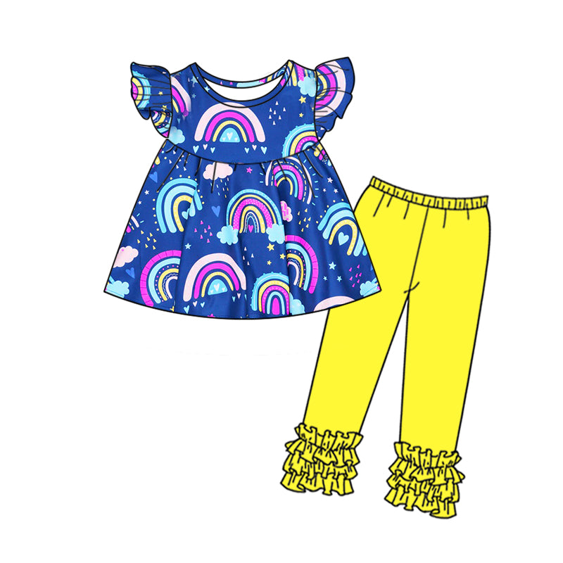 Baby Girls Rainbow Tunic Top Ruffle Pants Outfits Sets preorder(moq 5)