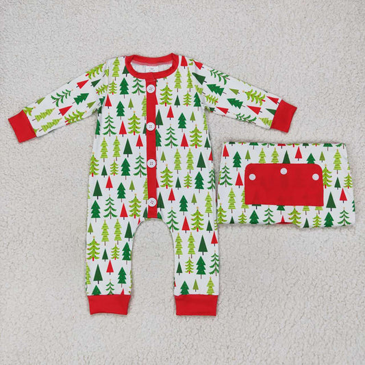 Baby Infant Boys Christmas Tree Buttons Rompers