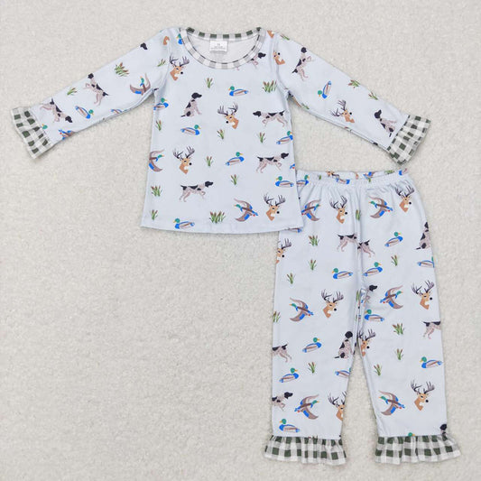 Baby Girls Duck Dog Hunting Top Pants Pajamas Clothes Sets