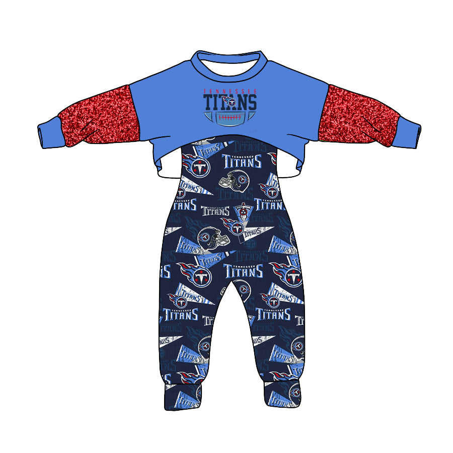 Baby Girls Blue Team Top 2pcs Jumpsuits Clothes Sets preorder(moq 5)