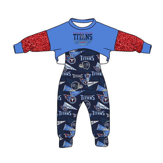 Baby Girls Blue Team Top 2pcs Jumpsuits Clothes Sets preorder(moq 5)