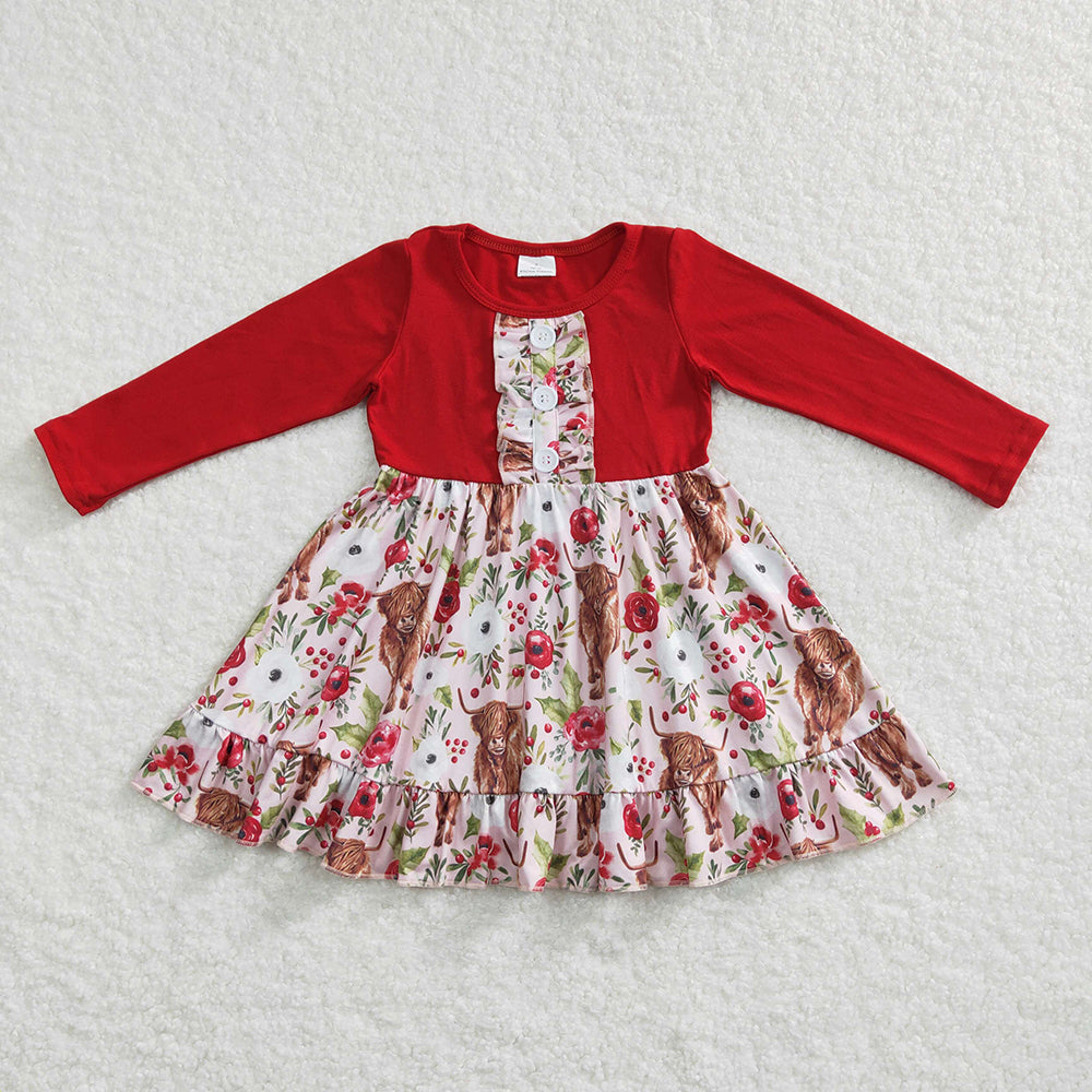 Baby Girls Christmas Ruffle Cows Knee Length Dresses