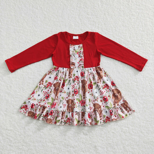 Baby Girls Christmas Ruffle Cows Knee Length Dresses