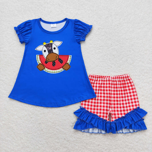 Baby Girls Cow Watermelon Tunic Ruffle Shorts Clothes Sets