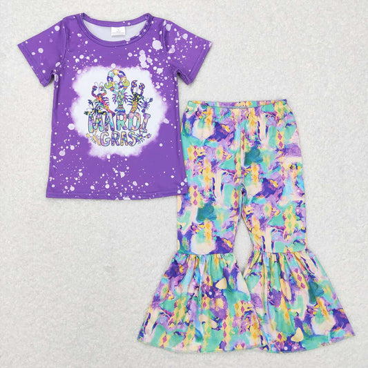 Baby Girls Mardi Gras Crawfish Short Sleeve Top Bell Pants Clothes Sets