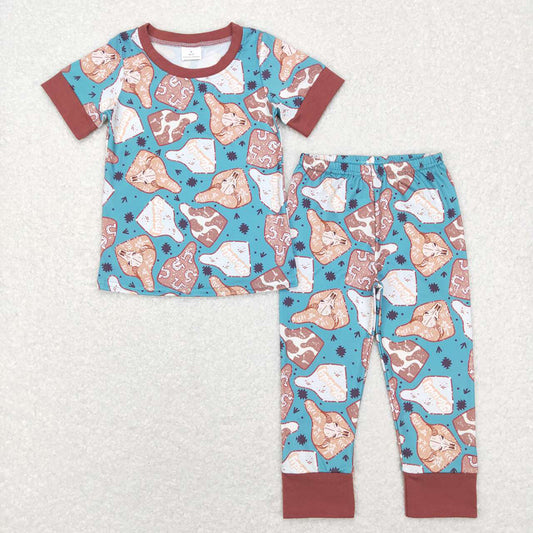 Baby Boys Western Cow Tags Top Pants Pajamas Clothes Sets
