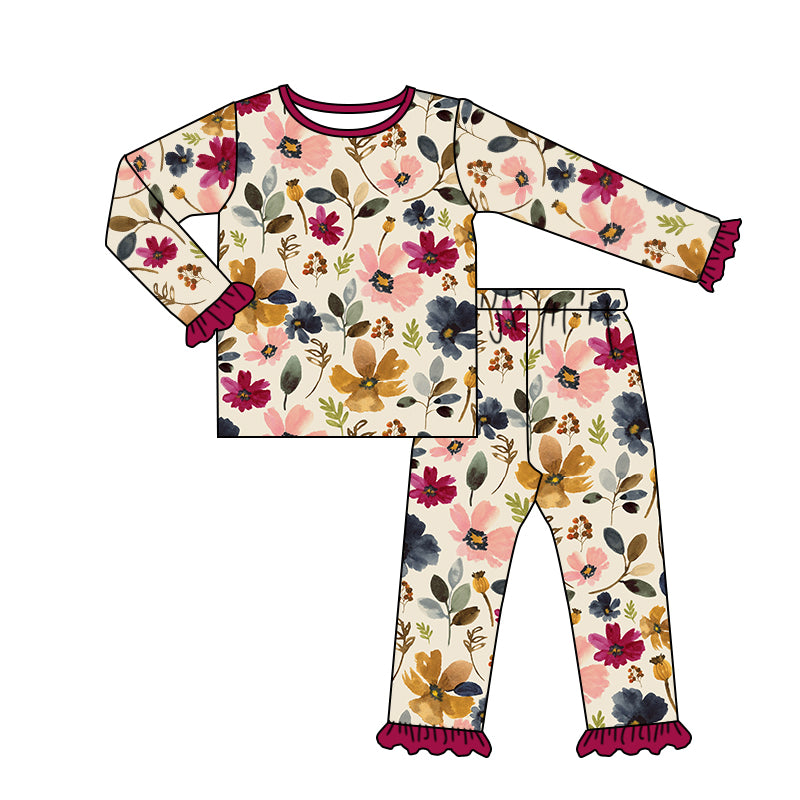 Baby Girls Floral Fall Long Sleeve Shirt Pants Pajamas Sets preorder(moq 5)