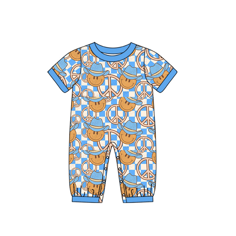 Baby Infant Boys Peace Smile Short Sleeve Western Rompers preorder(moq 5)