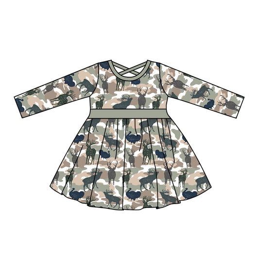 Baby Girls Camo Deer Back Cross Knee Length Dresses preorder(moq 5)