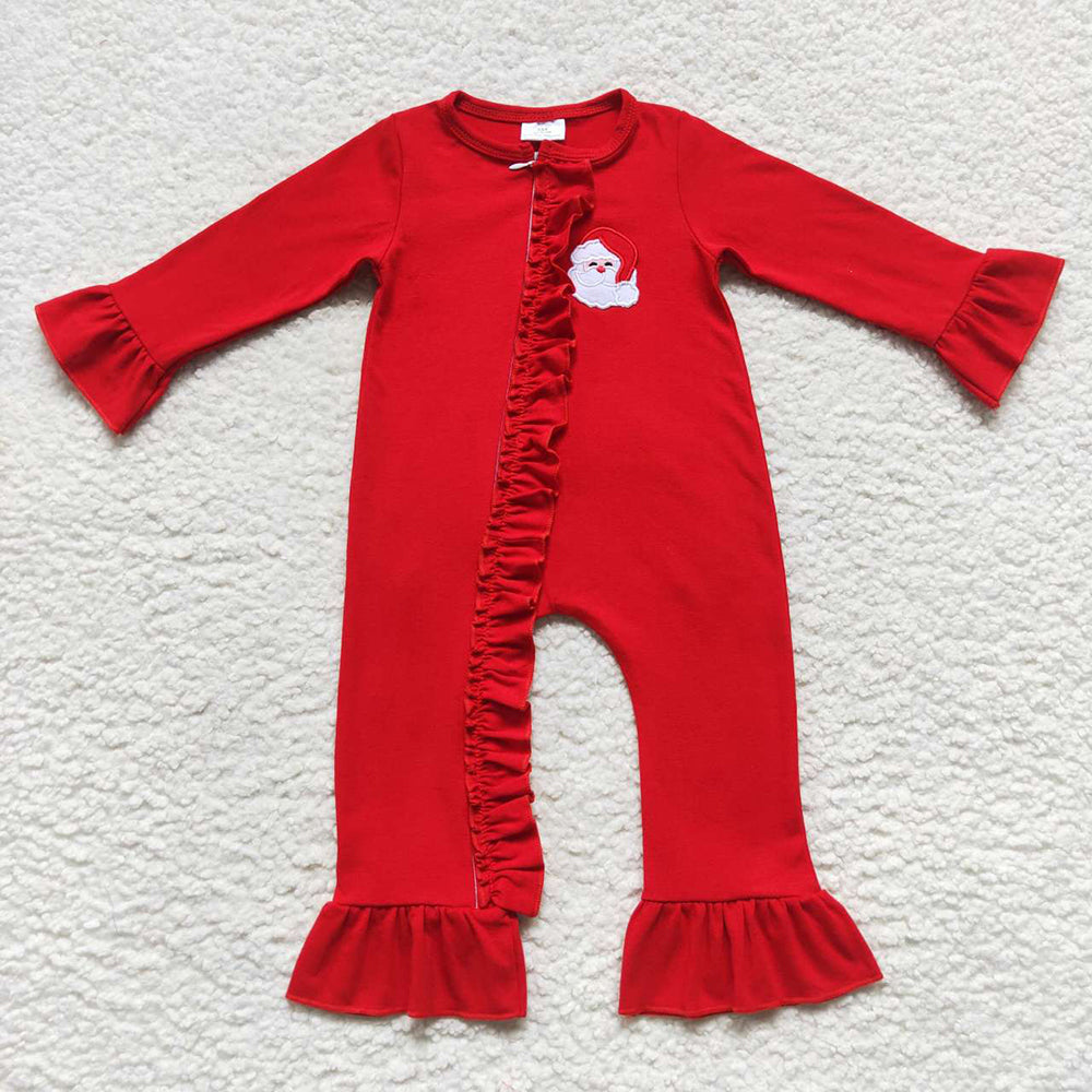 Baby Girls Christmas Santa Red Zip Rompers