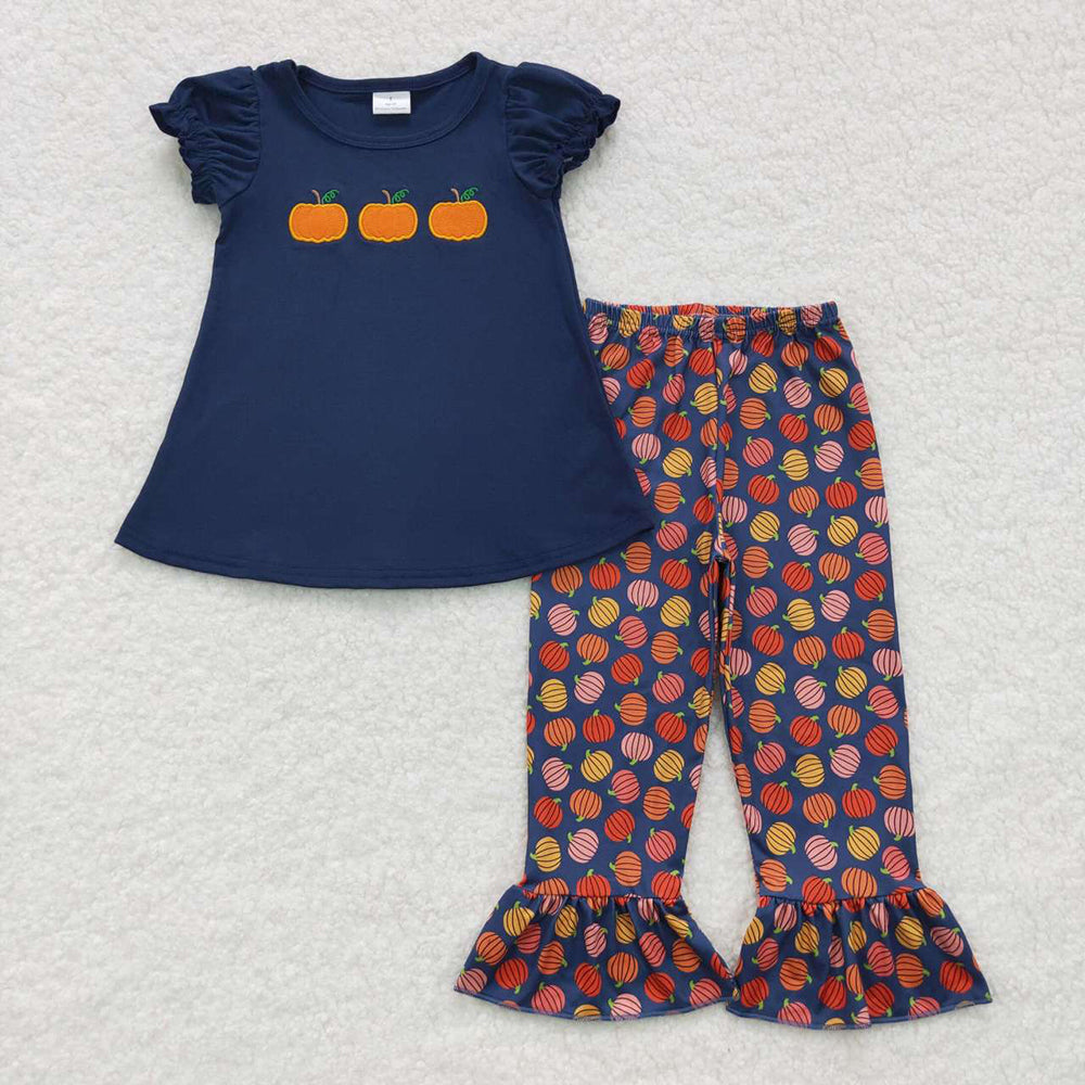 Baby Girls Orange Pumpkin Ruffle Pants Clothing Sets