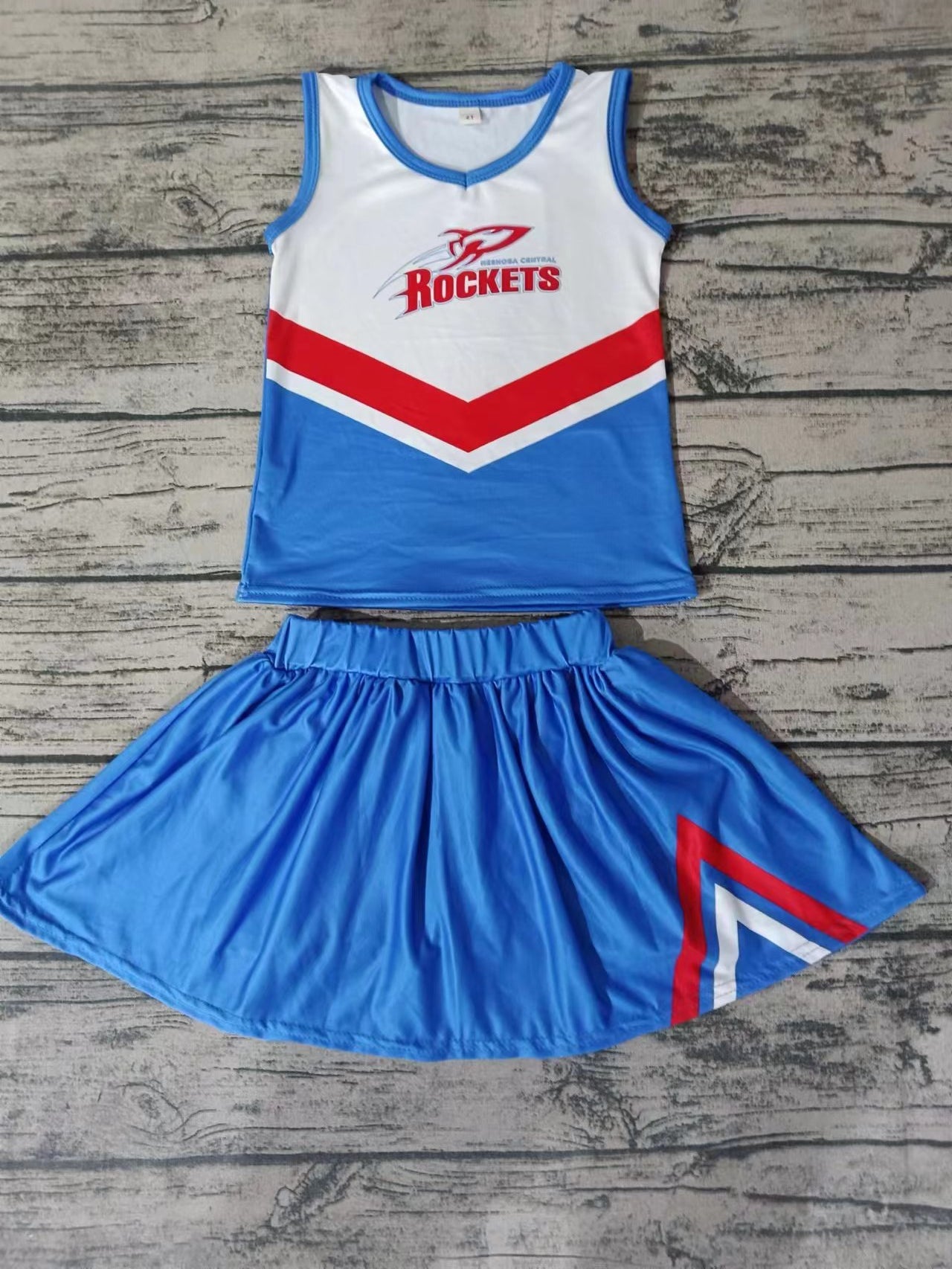 Baby Girls Blue Rocket Team Cheer Up Tops Skirts Clothes Sets preorder(moq 5)