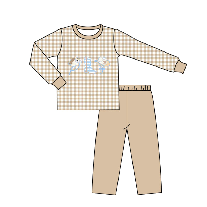 Baby Boys Cowboys Checkered Tee Top Leopard Pants Sets preorder(moq 5)