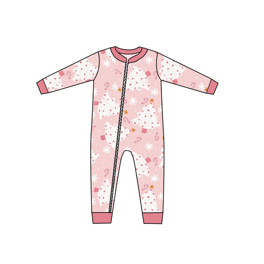 Baby Infant Girls Christmas Tree Pink Zip Long Sleeve Rompers preorder(moq 5)