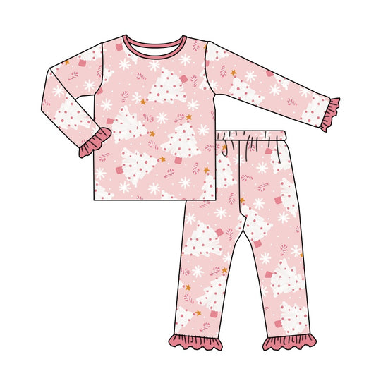 Baby Girls Christmas Tree Pink Tee Top Pants Pajamas Sets preorder(moq 5)