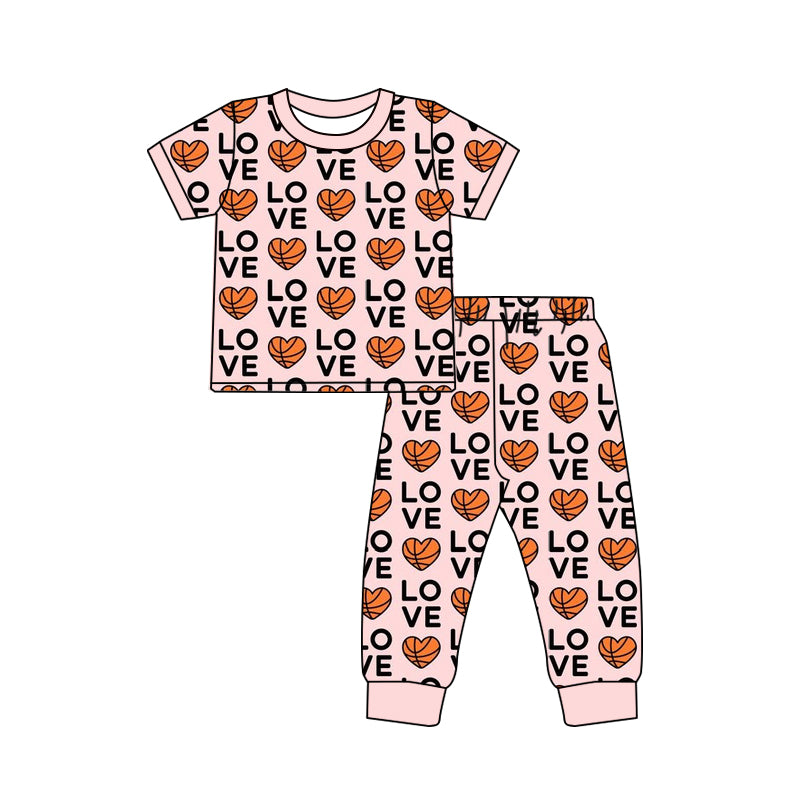 Baby Girls Basketball Valentines Hearts Top Pants Pajamas Boutique Clothes Sets preorder(moq 5)