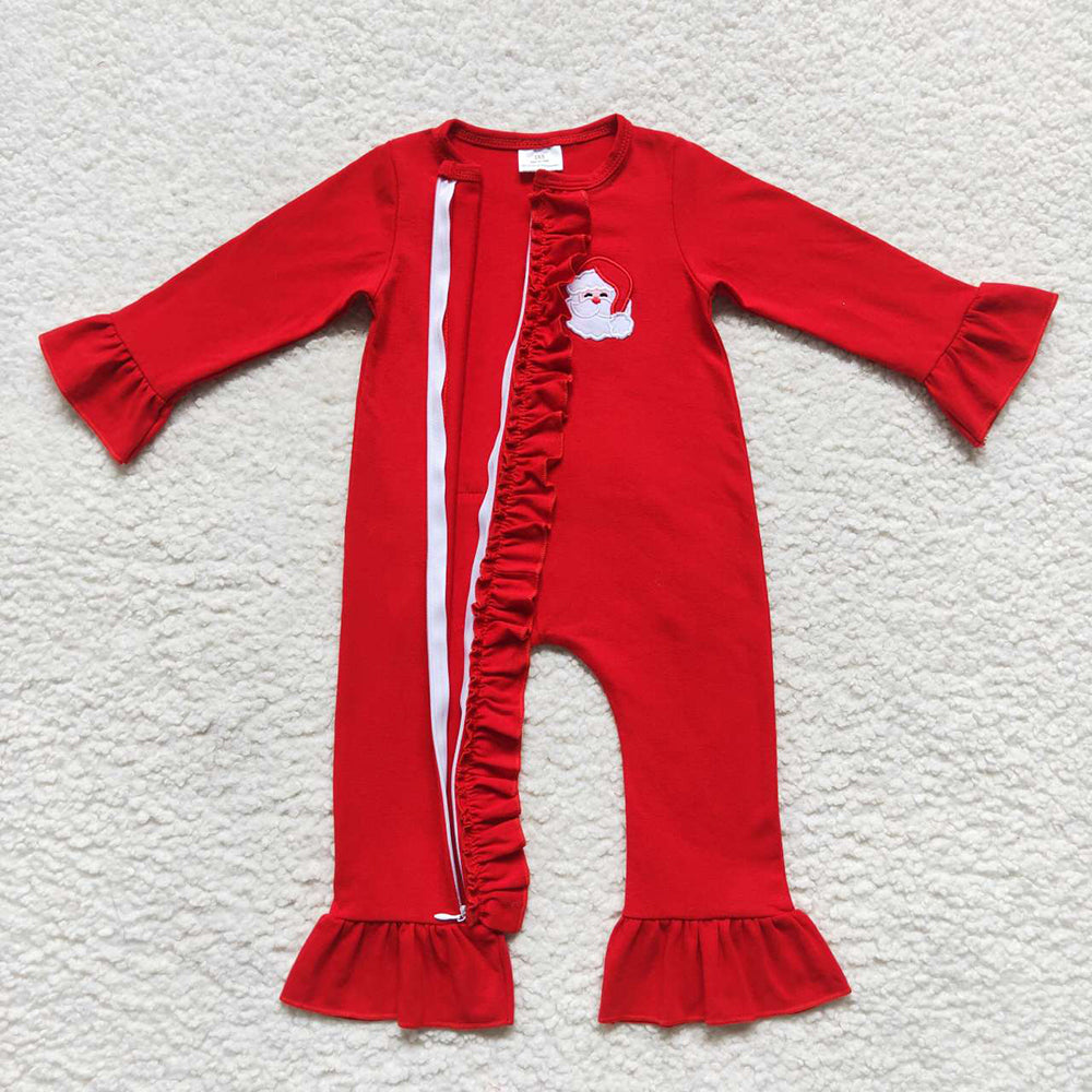 Baby Girls Christmas Santa Red Zip Rompers