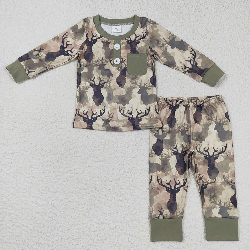 Baby Boys Camo Deer Pocket Top Pants Pajamas Clothes Sets