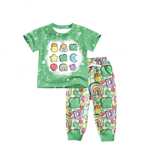 Baby Boys St Patrick Day Green Top Rainbow Pants Sets Preorder(moq 5)
