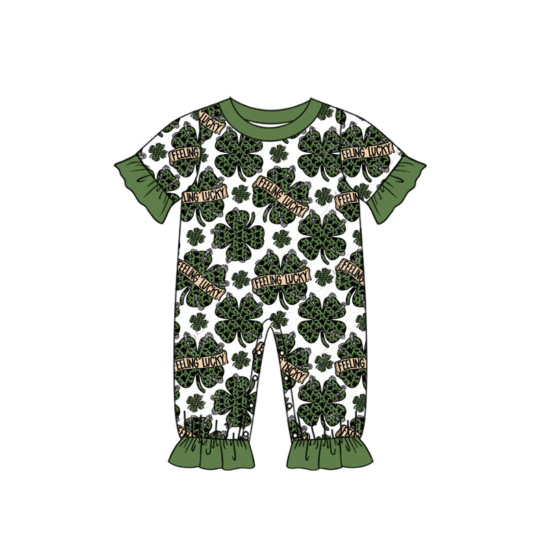 Baby Girls Short Sleeve Lucky Quatrefoil St Patrick Day Rompers preorder(moq 5)