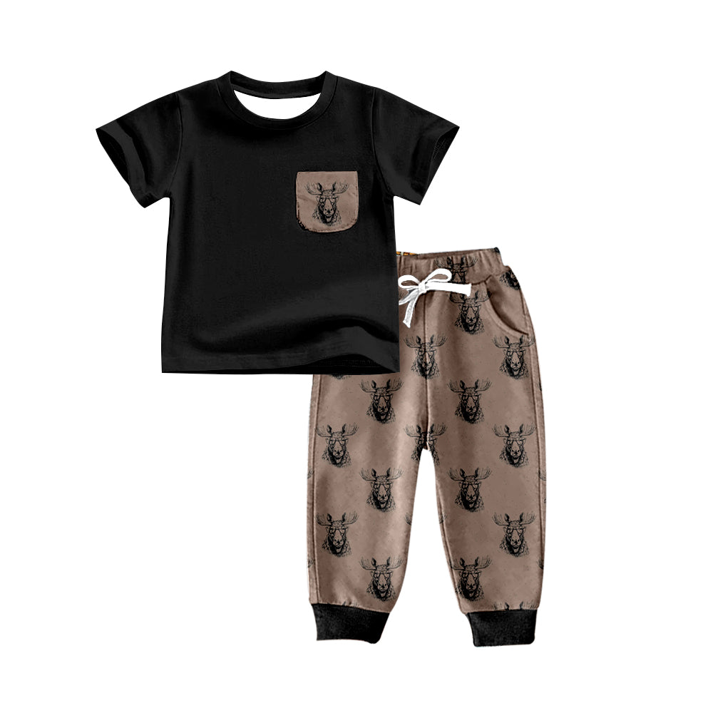 Baby Boys Black Highland Cow Pocket Top Pants Sets Preorder(moq 5)