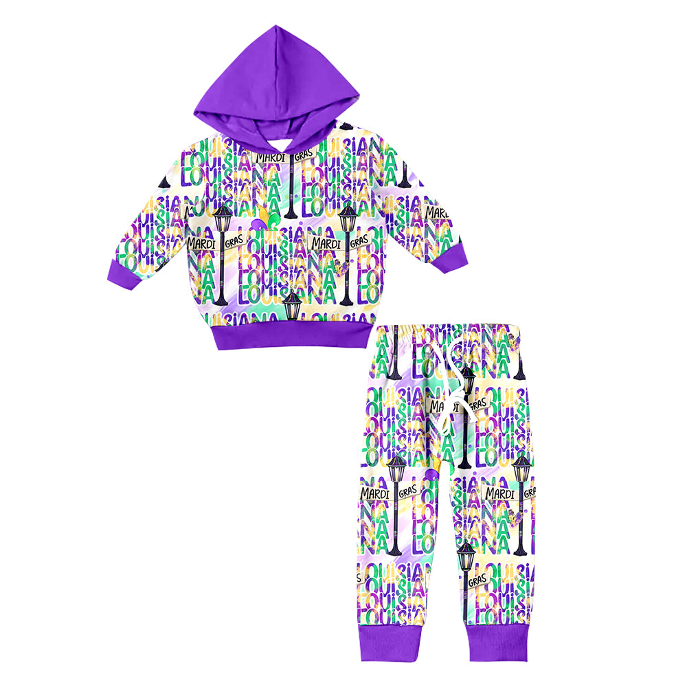 Baby Girls Mardi Gras Hooded Top Pants Clothes Sets preorder(moq 5)