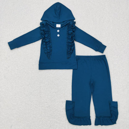 Baby Girls Boutique Blue Hooded Ruffle Top Pants Clothes Sets