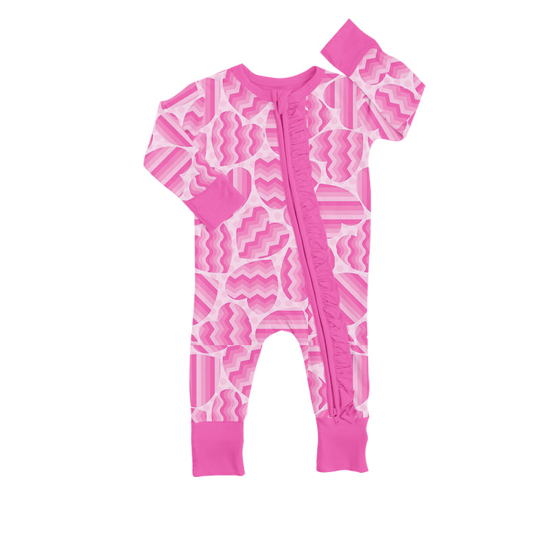 Baby Girls Pink Hearts Zip Valentines Rompers preorder(moq 5)