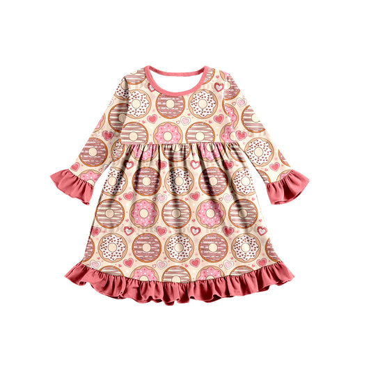 Baby Girls Pink Donuts Ruffle Knee Length Dresses preorder(moq 5)