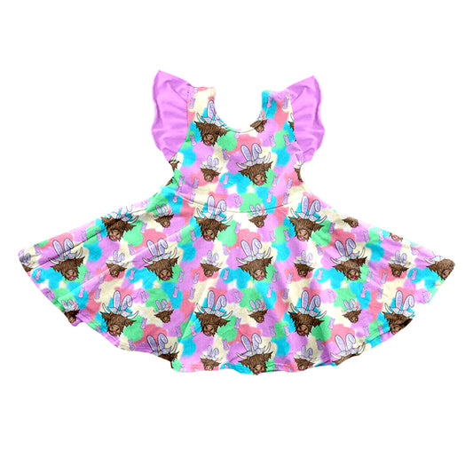 Baby Girls Flutter Sleeve Easter Rabbit Heifer Knee Length Dresses preorder(moq 5)