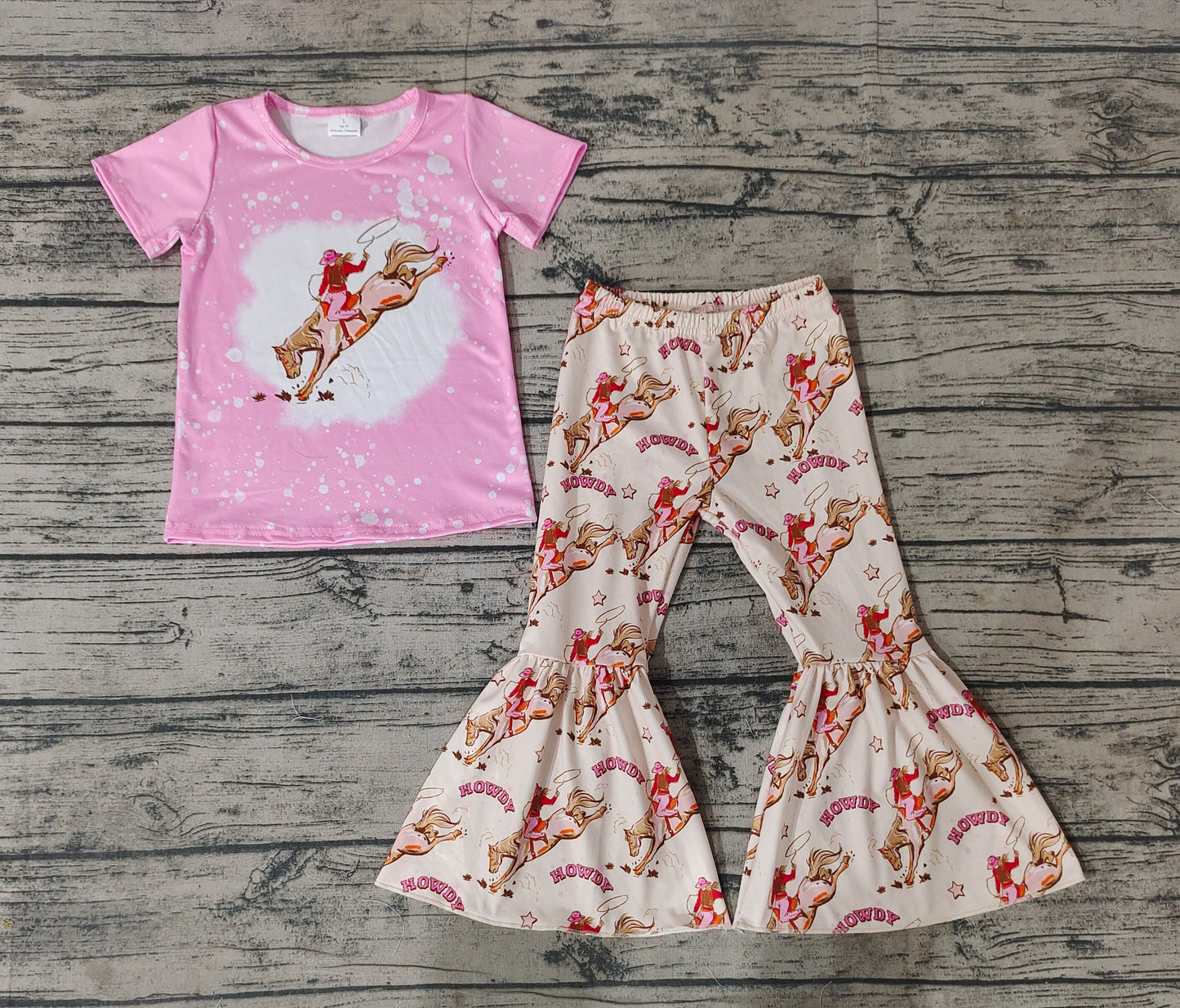 Baby Girls Rodeo Horse Shirt Bell Pants Western Outfits Clothes Sets