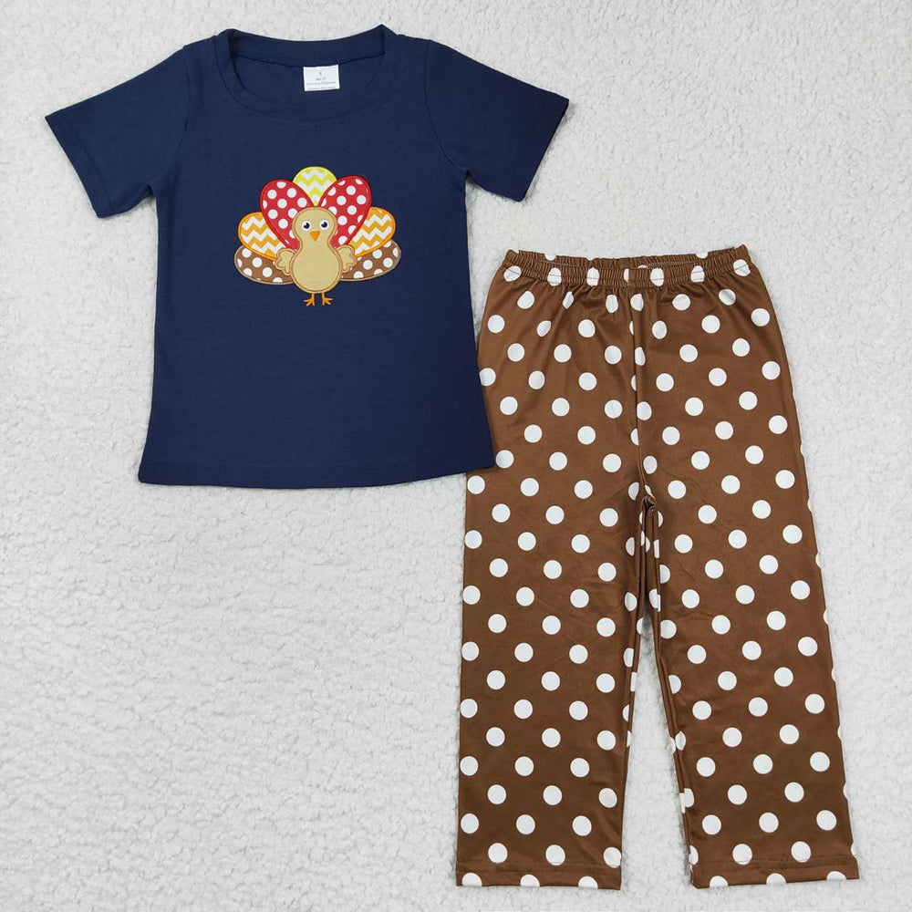 Baby Boys Thanksgiving Turkey Top Dots Pants Clothes Sets