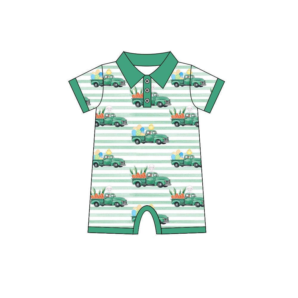 Baby Boys Grey Tractor Easter Short Sleeve Rompers preorder(moq 5)