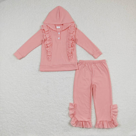 Baby Girls Boutique Pink Hooded Ruffle Top Pants Clothes Sets
