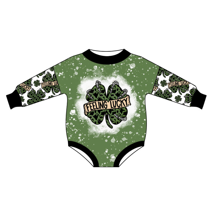 Baby Girls Long Sleeve Lucky Quatrefoil St Patrick Day Rompers preorder(moq 5)