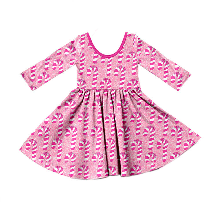 Baby Girls Christmas Candy Cane Pink Long Sleeve Dresses preorder(moq 5)