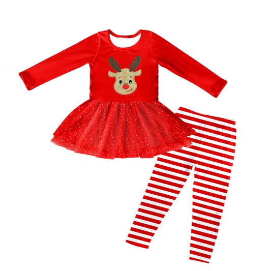 Baby Girls Christmas Red Deer tutu Top Legging Clothing Sets preorder(moq 5)