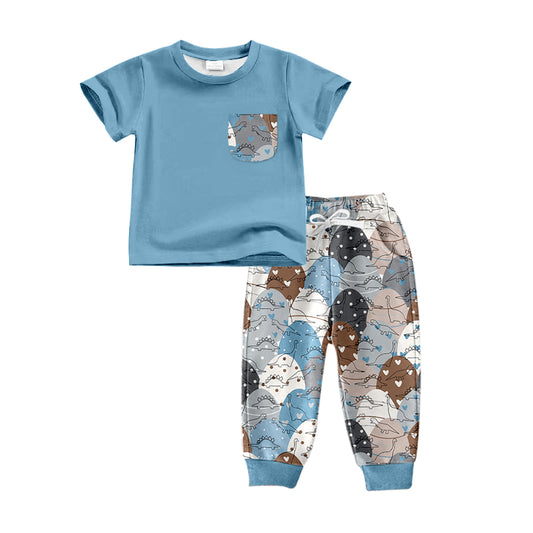 Baby Boys Toddler Dinosaurs Pocket Tops Pants Clothes Outfits Sets preorder(moq 5)